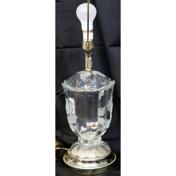 Vtg Frosted Glass Roses Clear Glass 25" Table Lamp No Shade - Picture 3 of 11